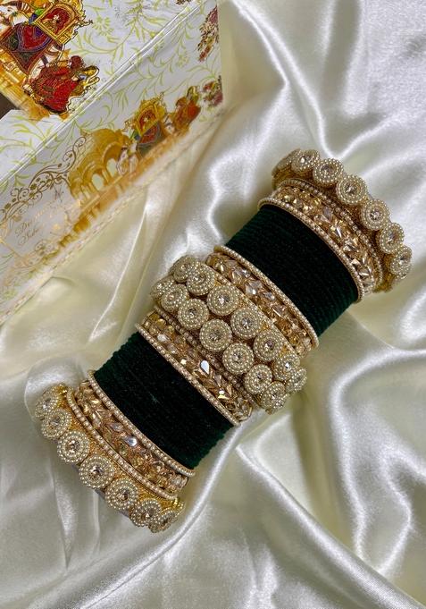 Kai Green Velvet Metal And Plastic Wedding Chuda Bangle Set