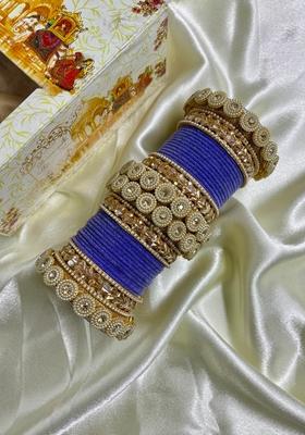 Purple Velvet Metal And Plastic Wedding Chuda Bangle Set