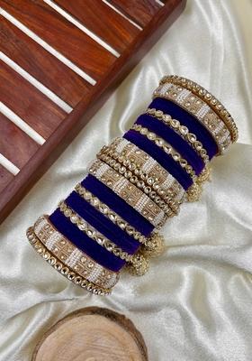 Violet Kundan Metal And Plastic Wedding Chuda Bangle Set