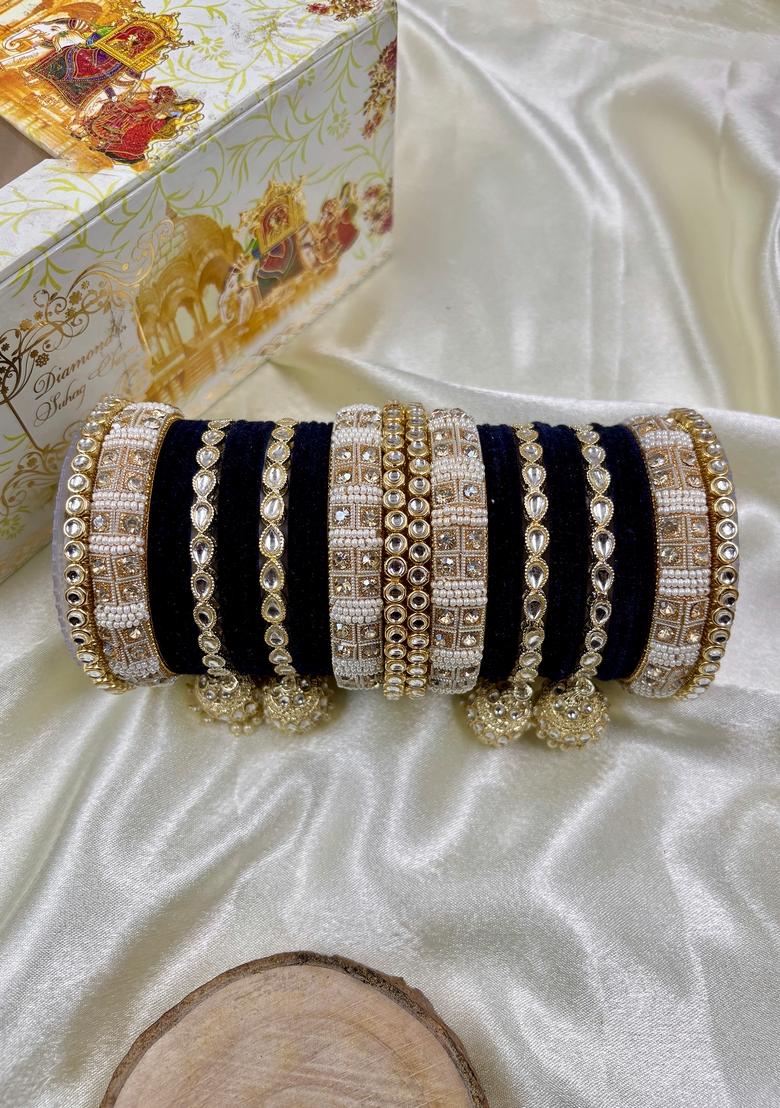 Black Kundan Metal And Plastic Wedding Chuda Bangle Set