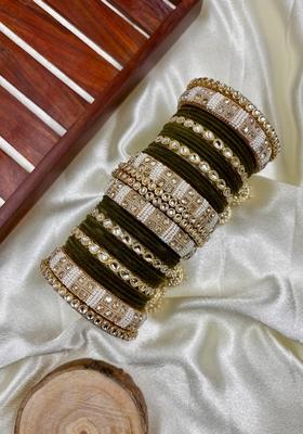 Mahendi Green Kundan Metal And Plastic Wedding Chuda Bangle Set