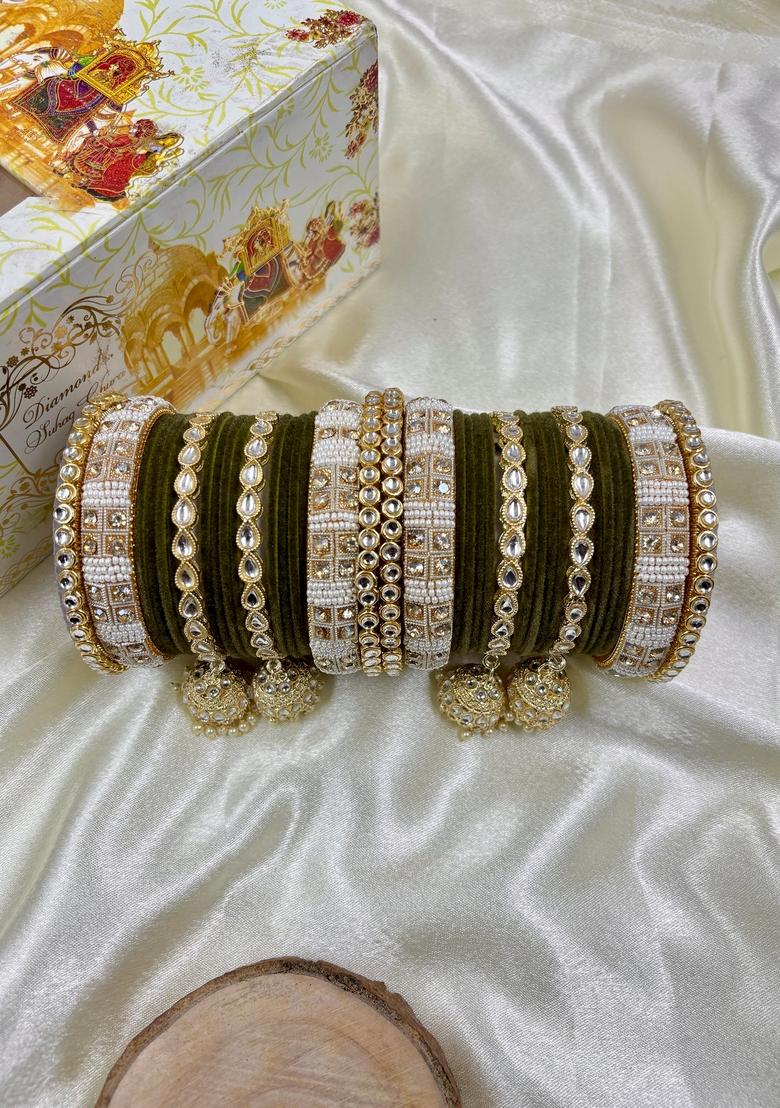 Mahendi Green Kundan Metal And Plastic Wedding Chuda Bangle Set