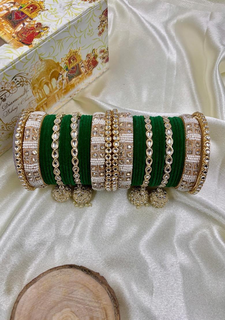 Green Kundan Metal And Plastic Wedding Chuda Bangle Set