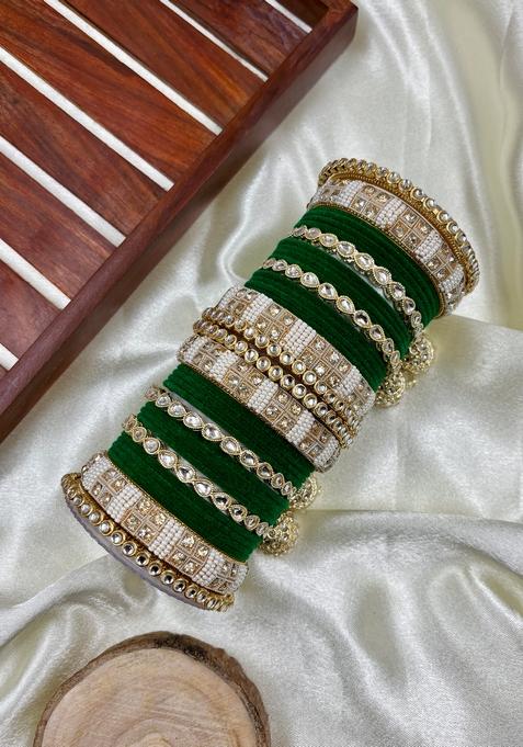 Green Kundan Metal And Plastic Wedding Chuda Bangle Set