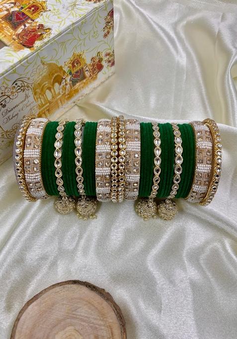 Green Kundan Metal And Plastic Wedding Chuda Bangle Set