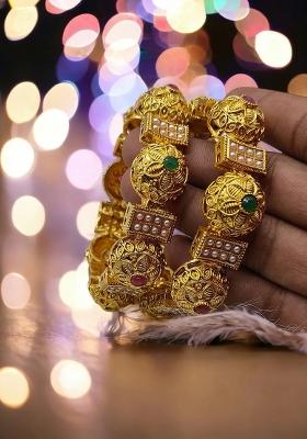Multicolor Alloy Gold Plated Temple Kada Set