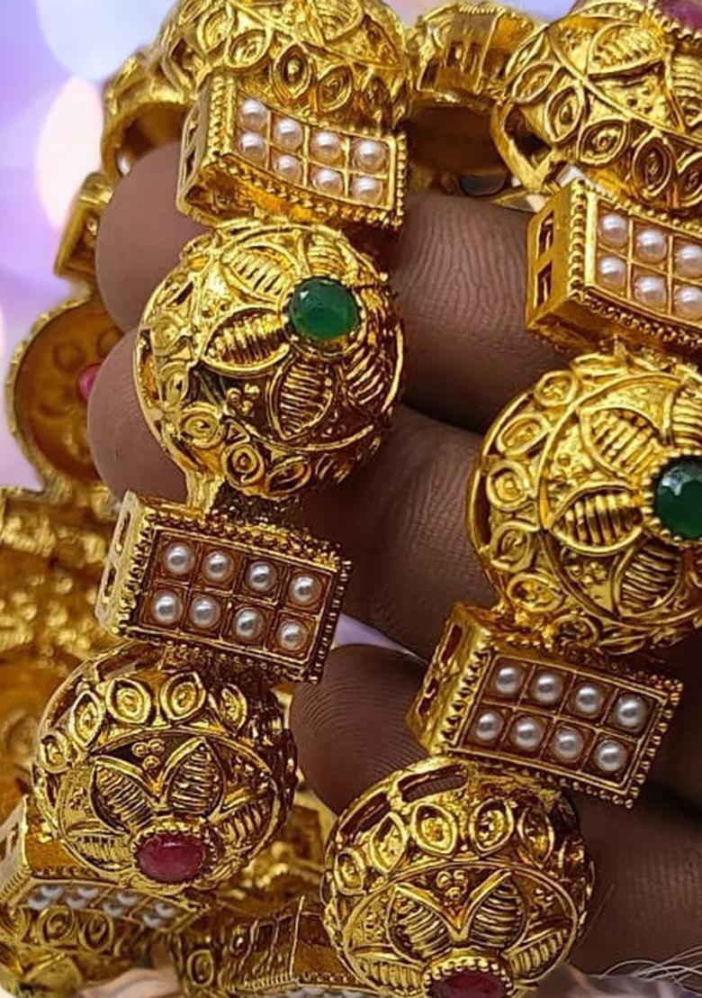 Multicolor Alloy Gold Plated Temple Kada Set