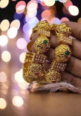 Multicolor Alloy Gold Plated Temple Kada Set