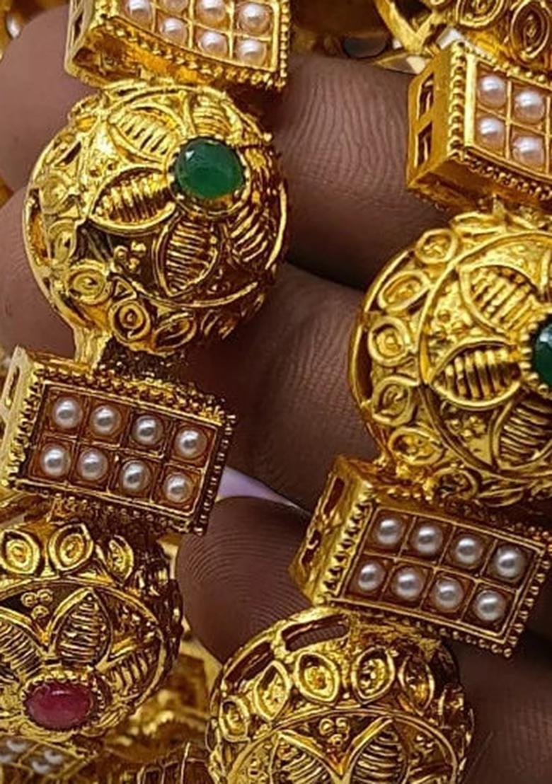 Multicolor Alloy Gold Plated Temple Kada Set