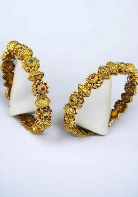 Multicolor Alloy Gold Plated Temple Bangles Set