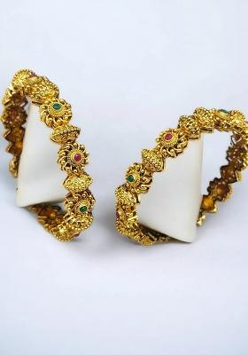 Multicolor Alloy Gold Plated Temple Bangles Set