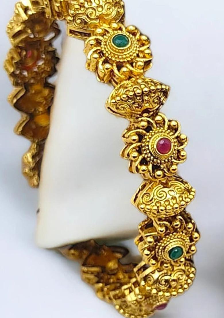 Multicolor Alloy Gold Plated Temple Bangles Set