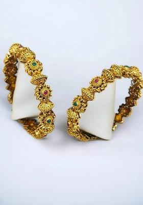 Multicolor Alloy Gold Plated Temple Bangles Set