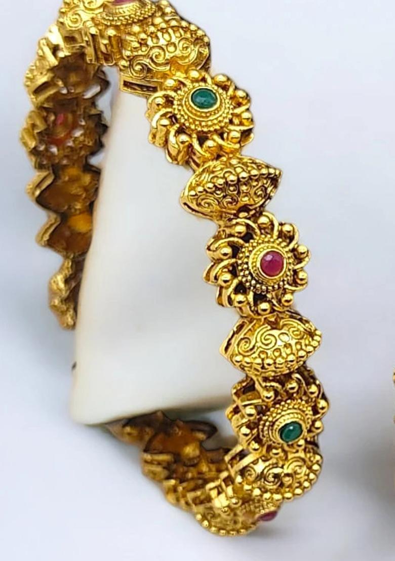Multicolor Alloy Gold Plated Temple Bangles Set