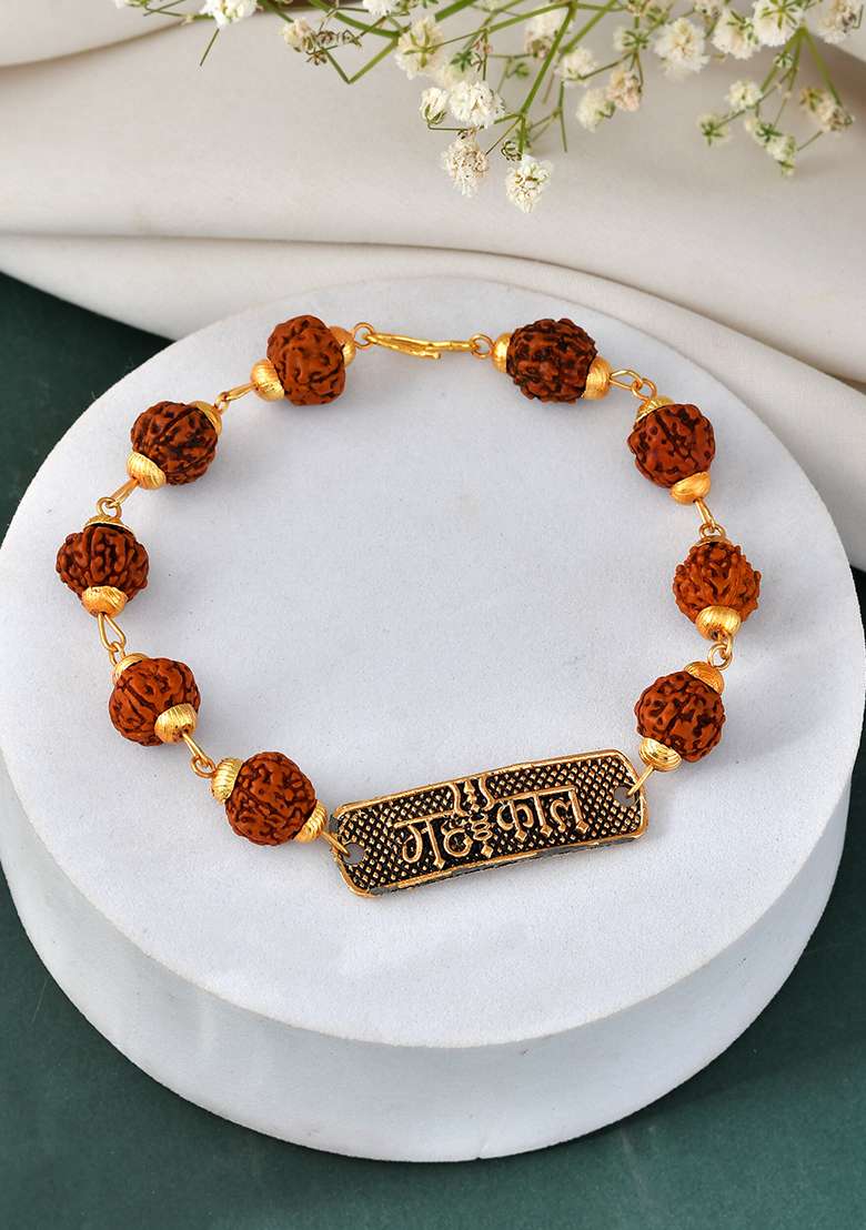 Spiritual Rudraksha And Gold Plated Bracelet - Indya