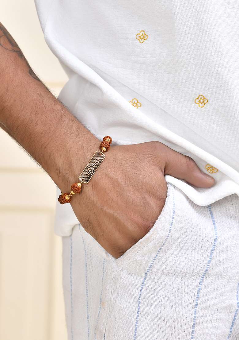 Spiritual Rudraksha And Gold Plated Bracelet - Indya