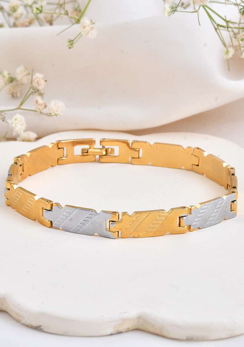 Elegant Two Tone Gold And Silver Bracelet - Indya