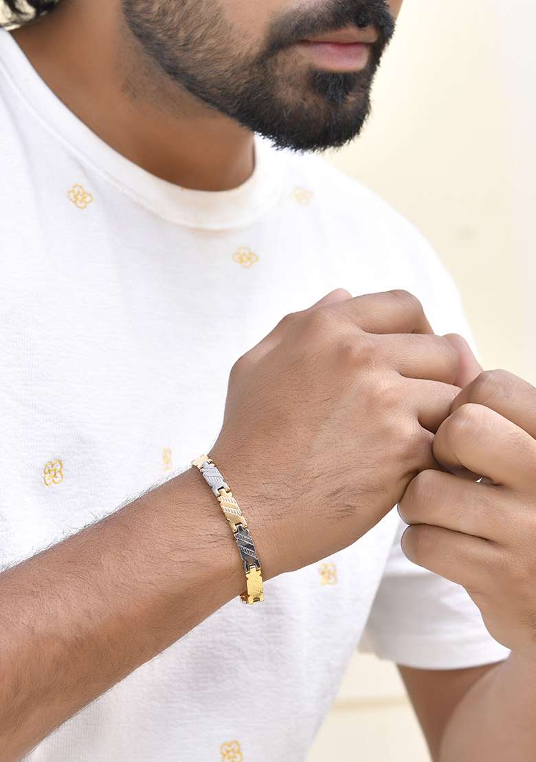 Elegant Two Tone Gold And Silver Bracelet - Indya