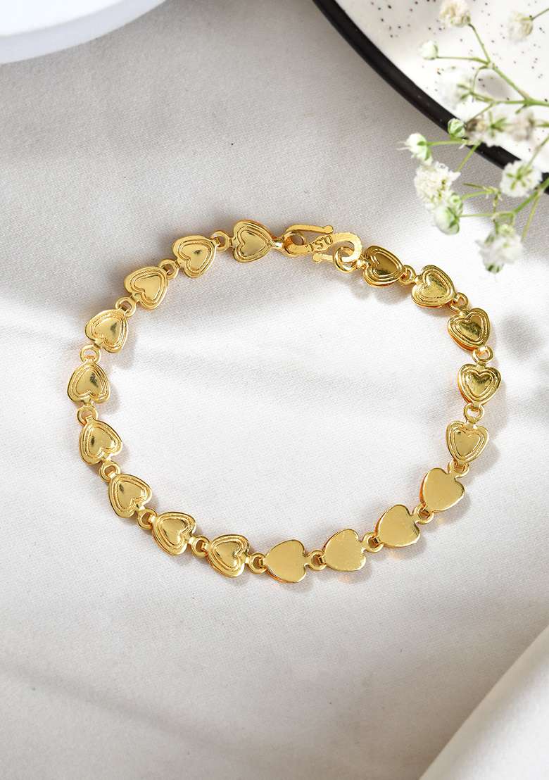Elegant Fancy Gold Bracelet With Heart Shaped Links - Indya
