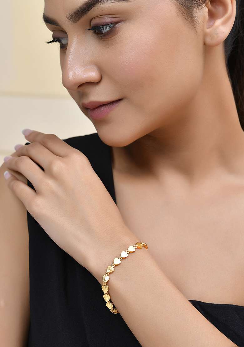 Elegant Fancy Gold Bracelet With Heart Shaped Links - Indya