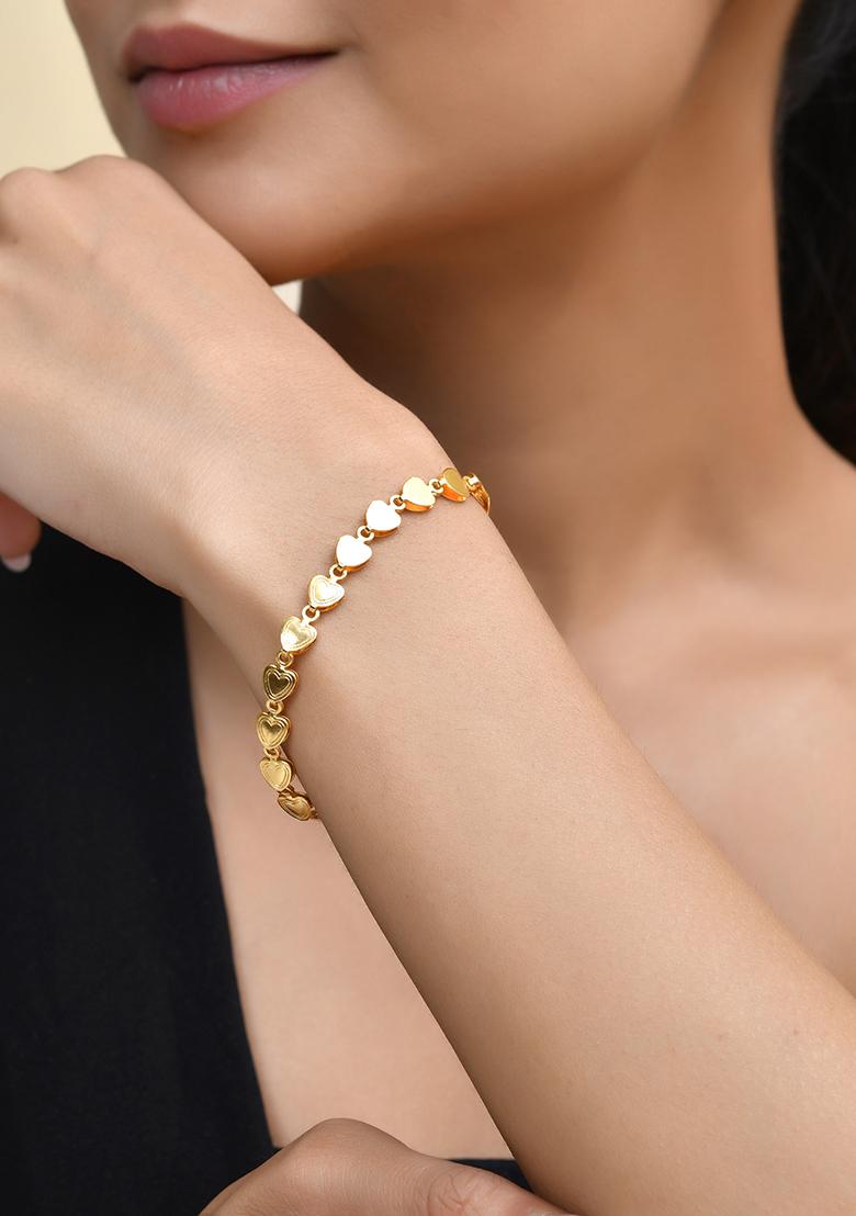 Elegant Fancy Gold Bracelet With Heart Shaped Links