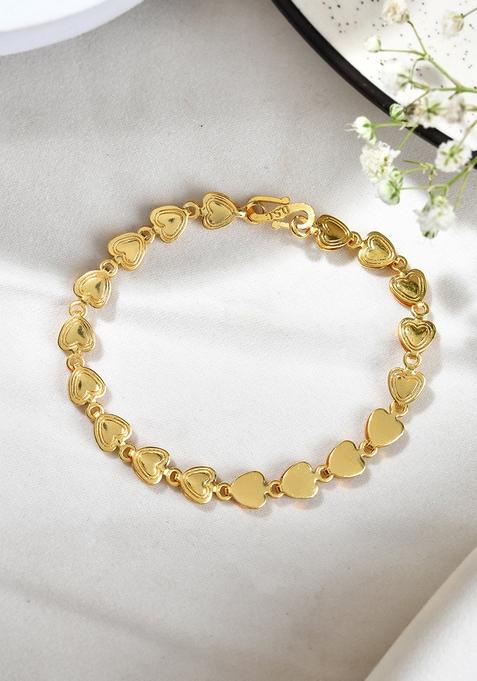 Elegant Fancy Gold Bracelet With Heart Shaped Links