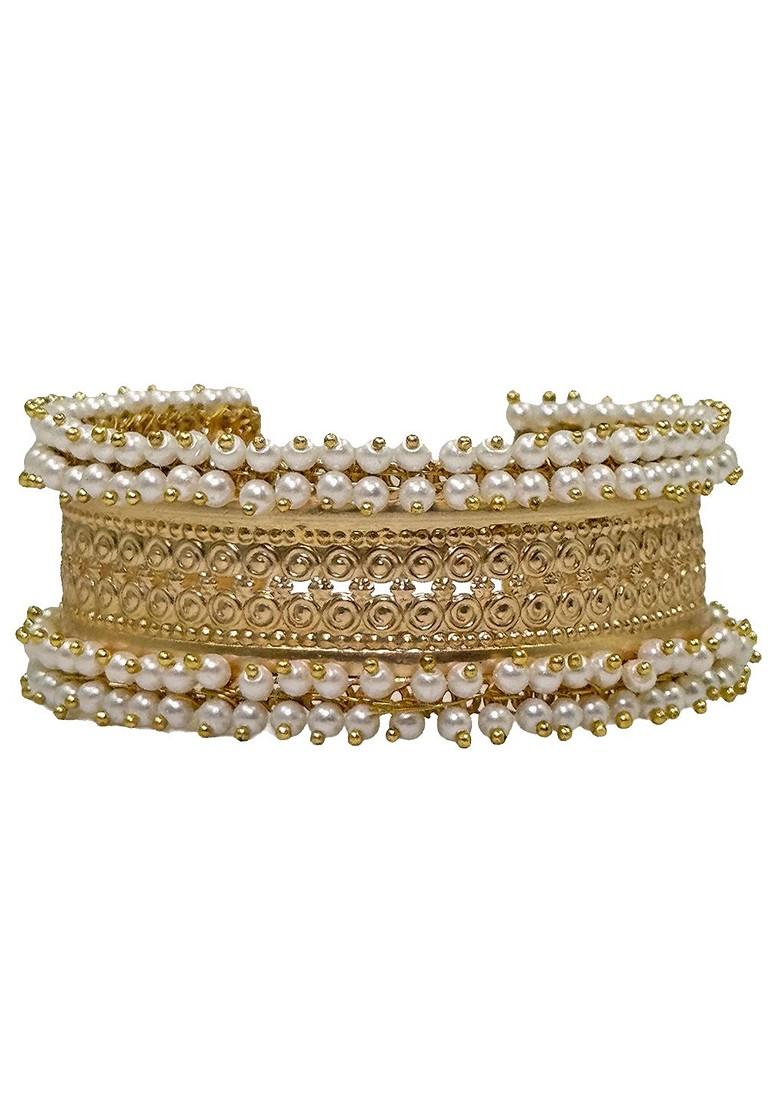 Gold Plated Pearl Beaded Adjustable Kada Bangle