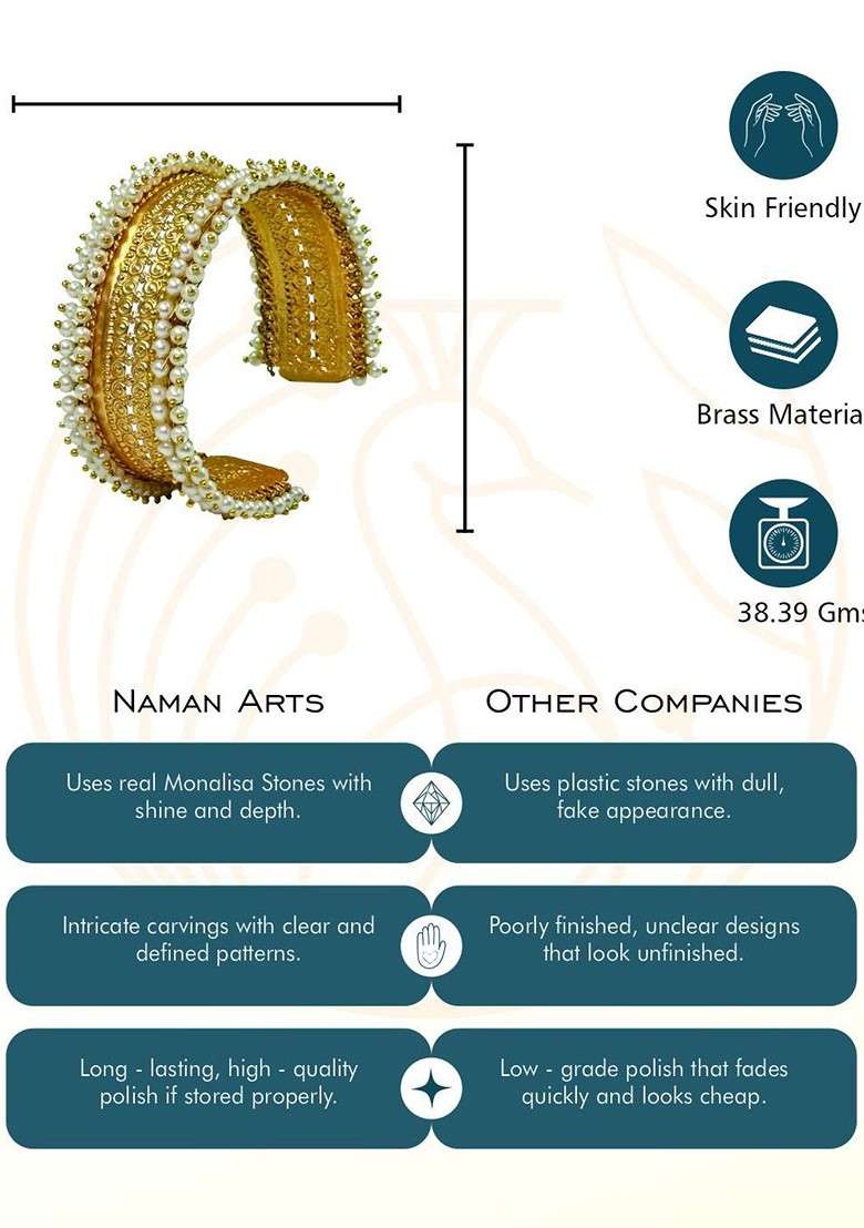 Gold Plated Pearl Beaded Adjustable Kada Bangle - Indya