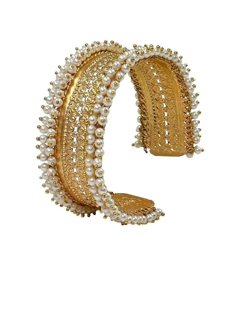Gold Plated Pearl Beaded Adjustable Kada Bangle