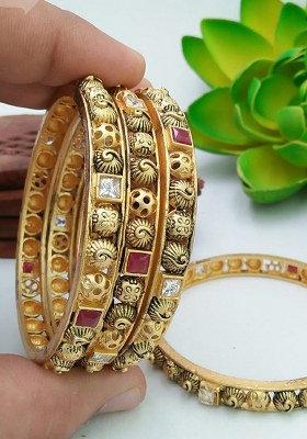 Gold Plated Pota Stone Bangle Set