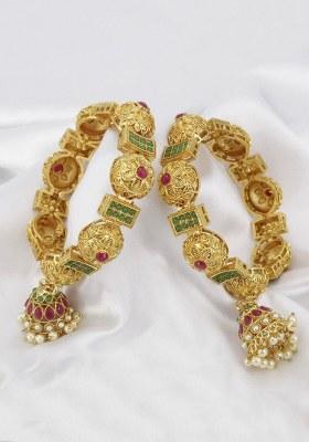 Gold Plated Pota Stone And Pearl Kada Set