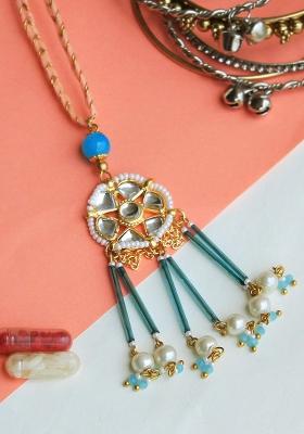 Floral Kundan Rakhi Lumba With Roli Chawal