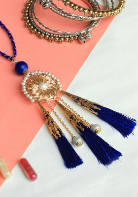 Blissful Blue Lumba Rakhi With Roli Chawal