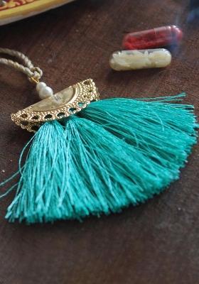Aquamarine Tassel Lumba With Roli Chawal