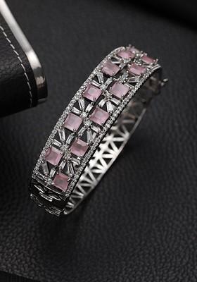 Women American Diamond Silver Plated Bangle Style Bracelet