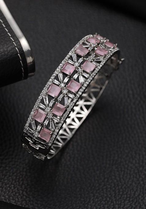 Women American Diamond Silver Plated Bangle Style Bracelet