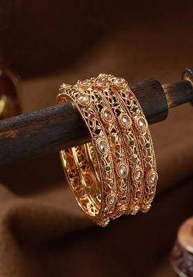 Set Of 4 24Ct Gold Plated Stone Studded Bangles