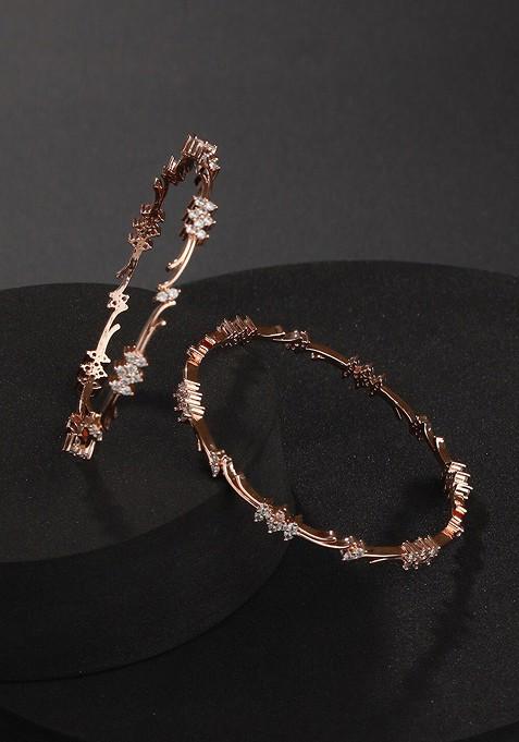 Set Of 2 Rose Gold Plated Ad Studded Bangles