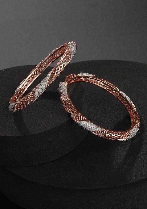 Set Of 2 Rose Gold Plated Ad Studded Bangles