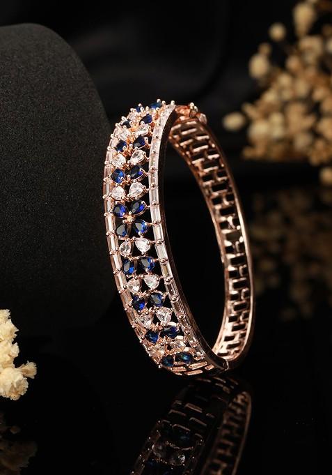 Brass American Diamond Rose Gold Plated Bangle Style Bracelet