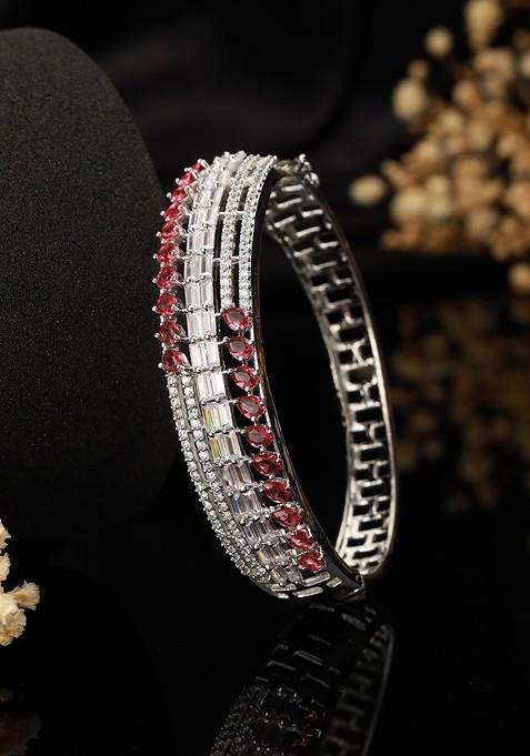 Brass American Diamond Rhodium Plated Bangle Style Bracelet