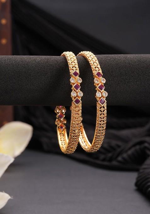 Set Of 2 18K Gold Plated Artificial Stones Studded Bangles