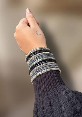 Silver Silver Plated Beaded Tribal Adjustable Bangle