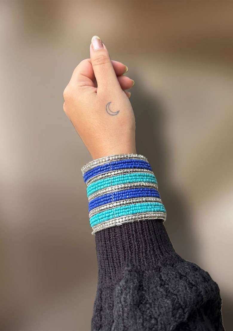 Silver Sliver Plated Beaded Tribal Bangle - Indya