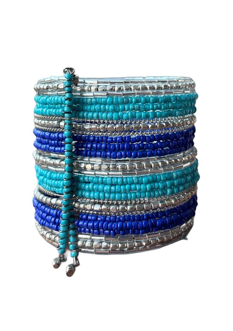 Silver Sliver Plated Beaded Tribal Bangle - Indya
