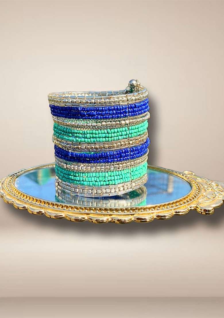 Silver Sliver Plated Beaded Tribal Bangle - Indya