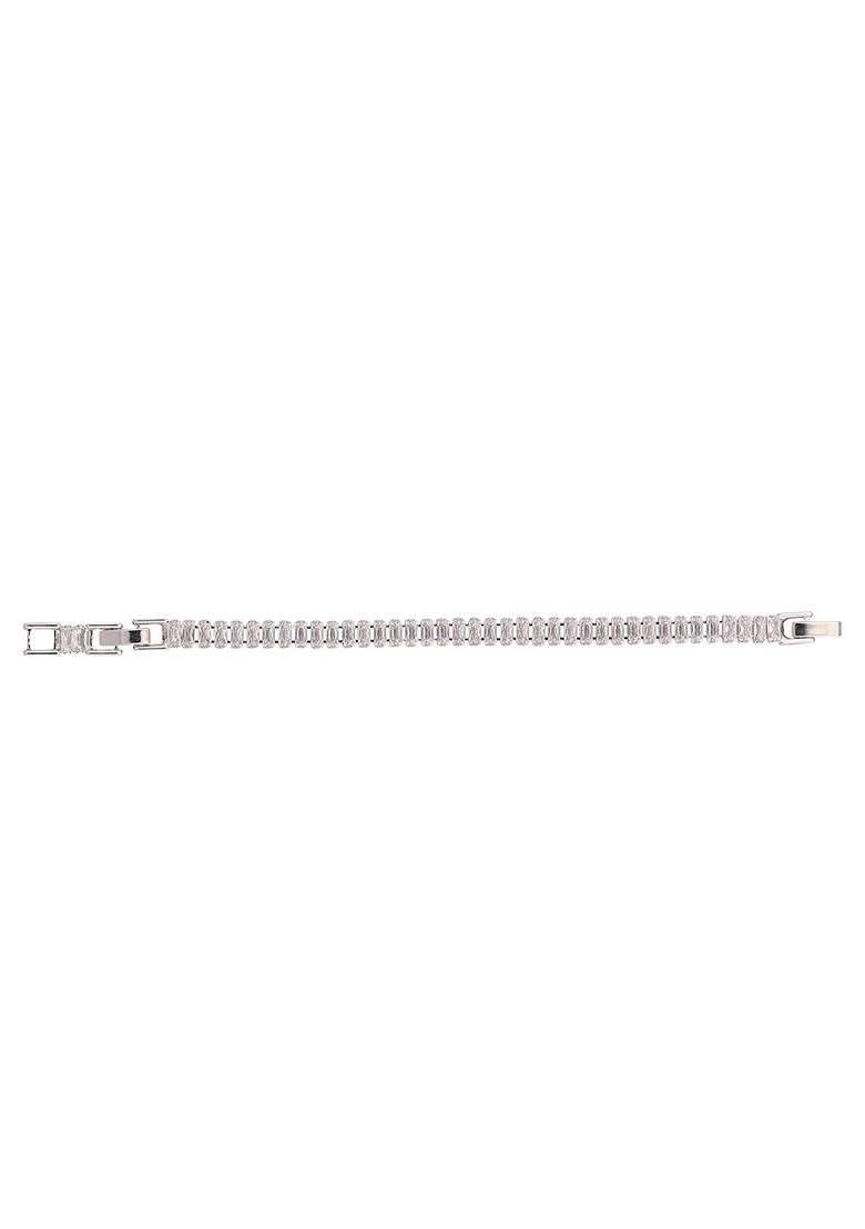 Rhodium Plated Rectangular Zircon Studded Anti Tarnish Dual Lock Linked Bracelet - Indya