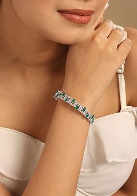 Rhodium Plated Zircon And Faux Stones Studded Anti Tarnish Bangle Style Bracelet