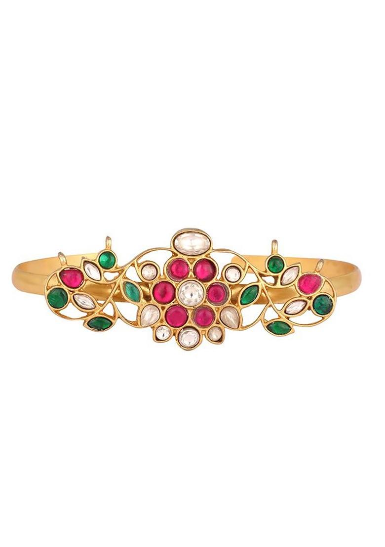 Gold Plated Kundan Studded Cuff Bracelet - Indya