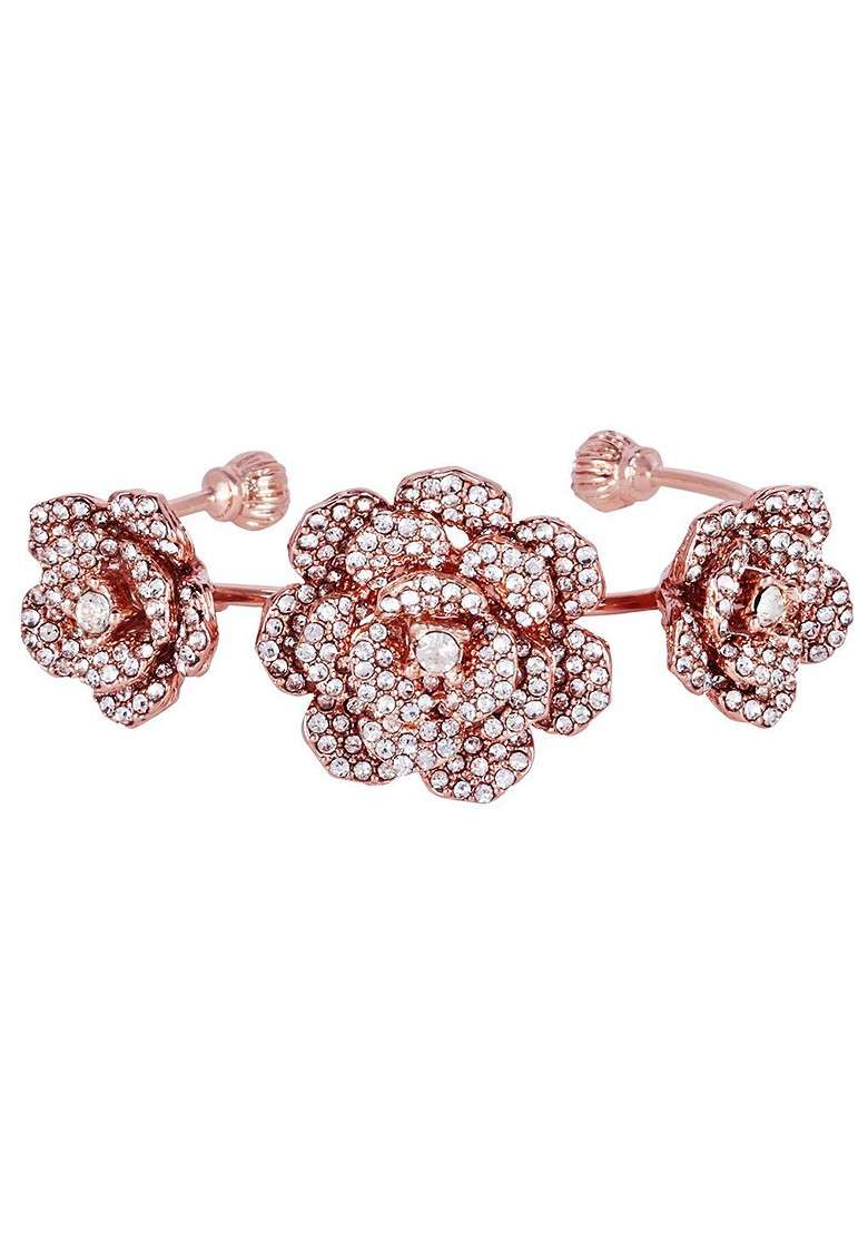 Rose Gold Plated Anti Tarnish Crystals Stone Studded Cuff Bracelet - Indya